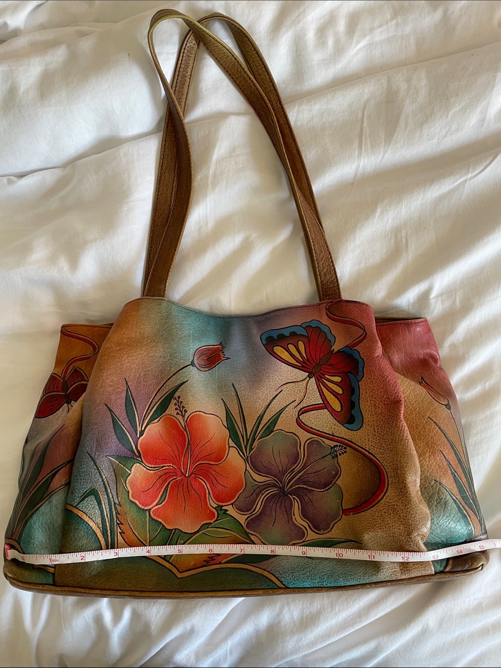 Anuschka Hand-Painted Butterfly & hibiscus floral Leather Shoulder Bag - Picture 13 of 15